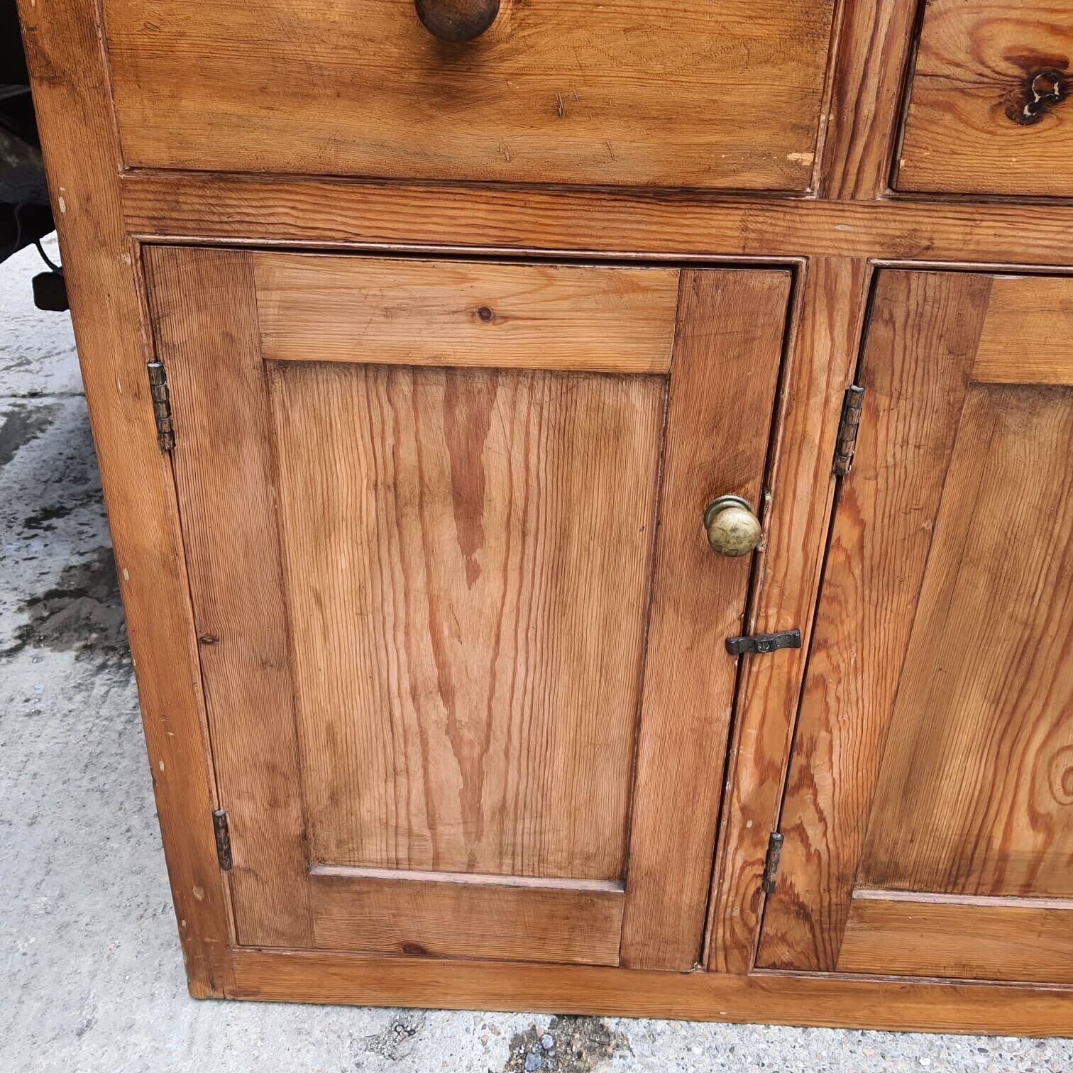 20thc Very Large Waterfall Dresser Shelves Cupboard Cabinet Drawers Kitchen photo 570.0