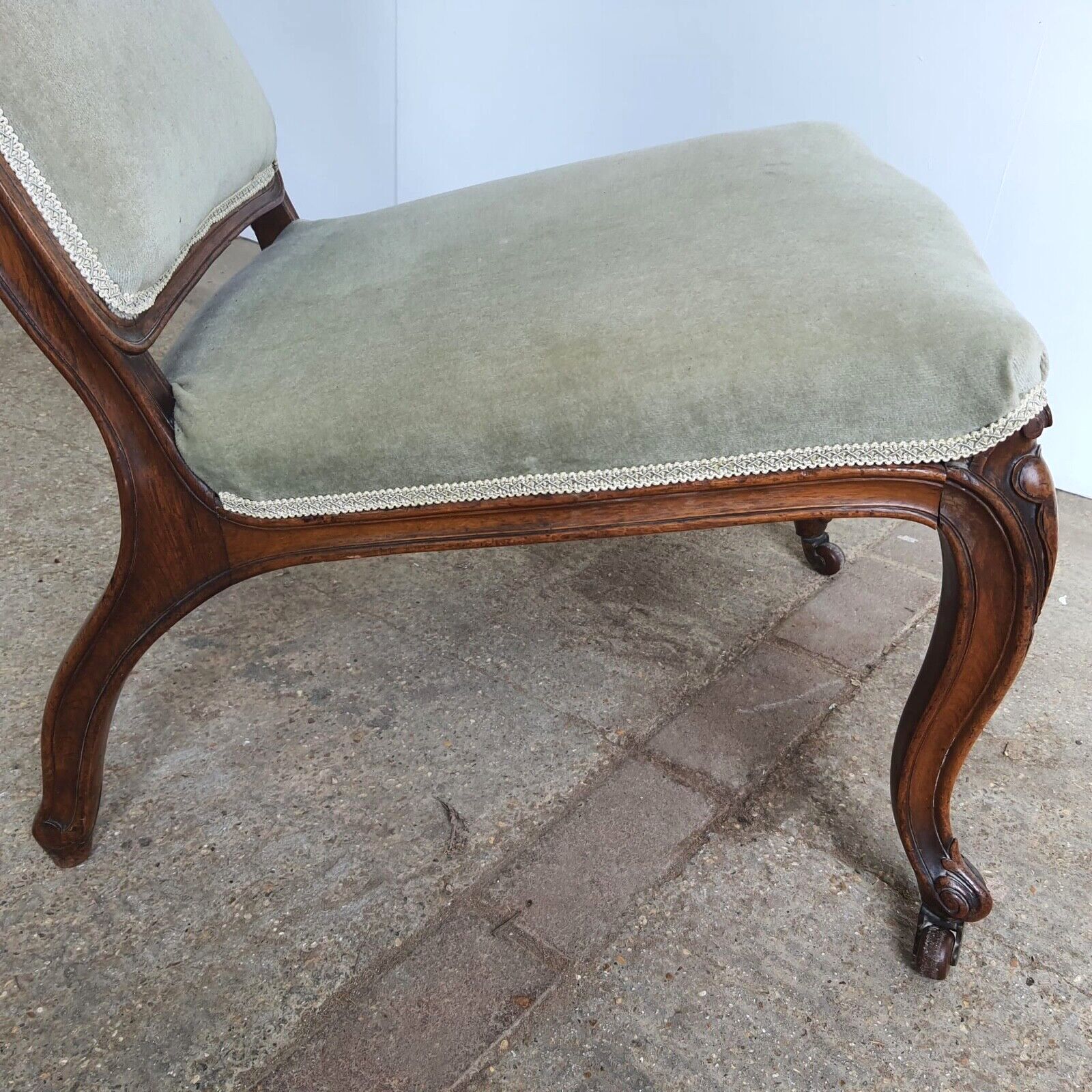 Antique Edwardian Open High Back Upholstered Nursing Chair Cabriole Legs Castors photo buy