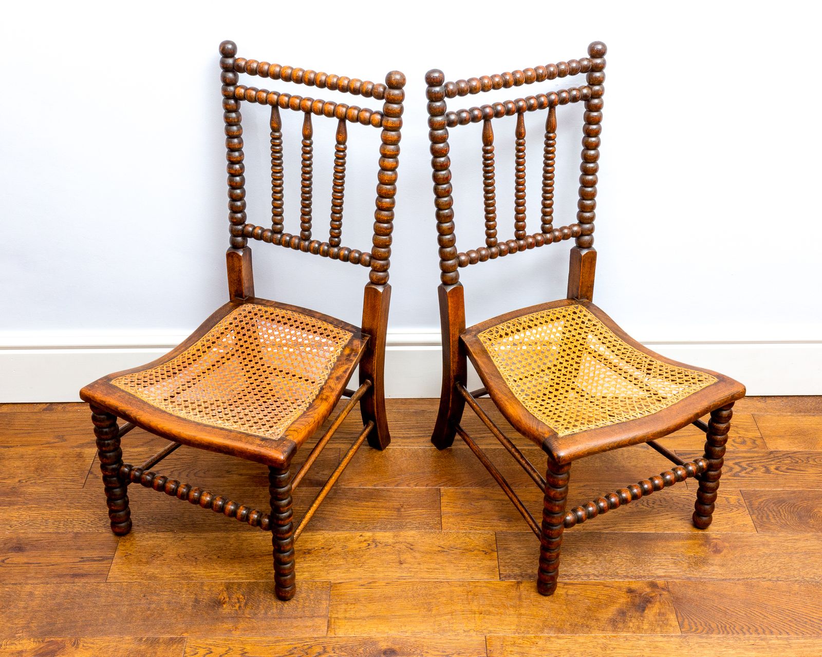 475.0 Rare Pair Of Victorian Initialed 1800s Bobbin Turned Chairs By Bowen And Mallon photo