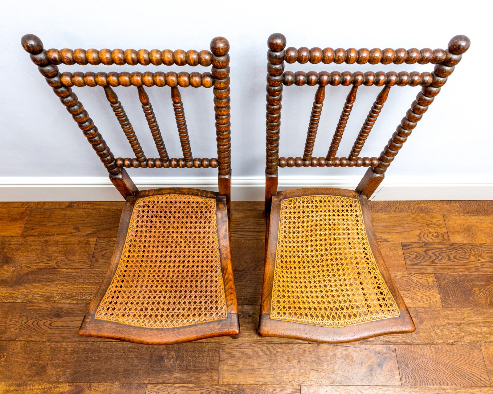 Rare Pair Of Victorian Initialed 1800s Bobbin Turned Chairs By Bowen And Mallon photo vintage
