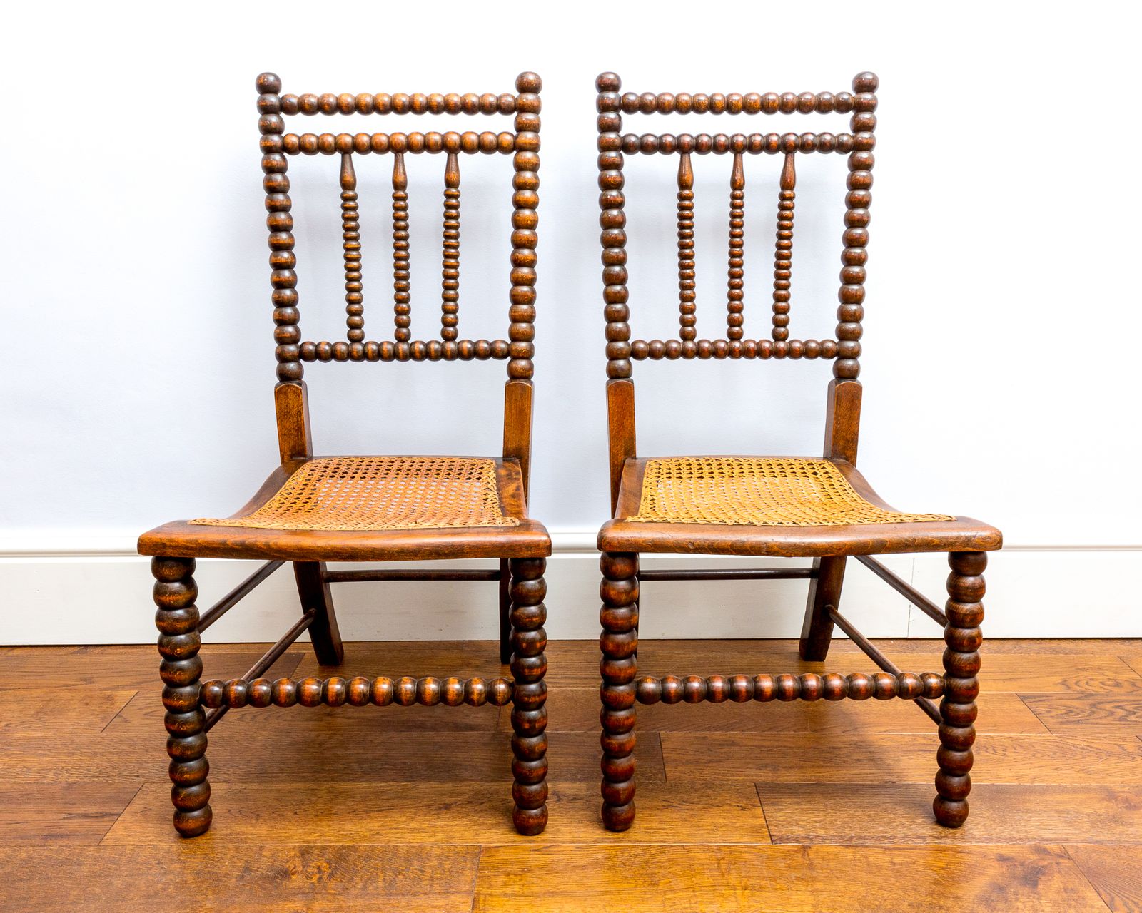 Rare Pair Of Victorian Initialed 1800s Bobbin Turned Chairs By Bowen And Mallon photo for sale