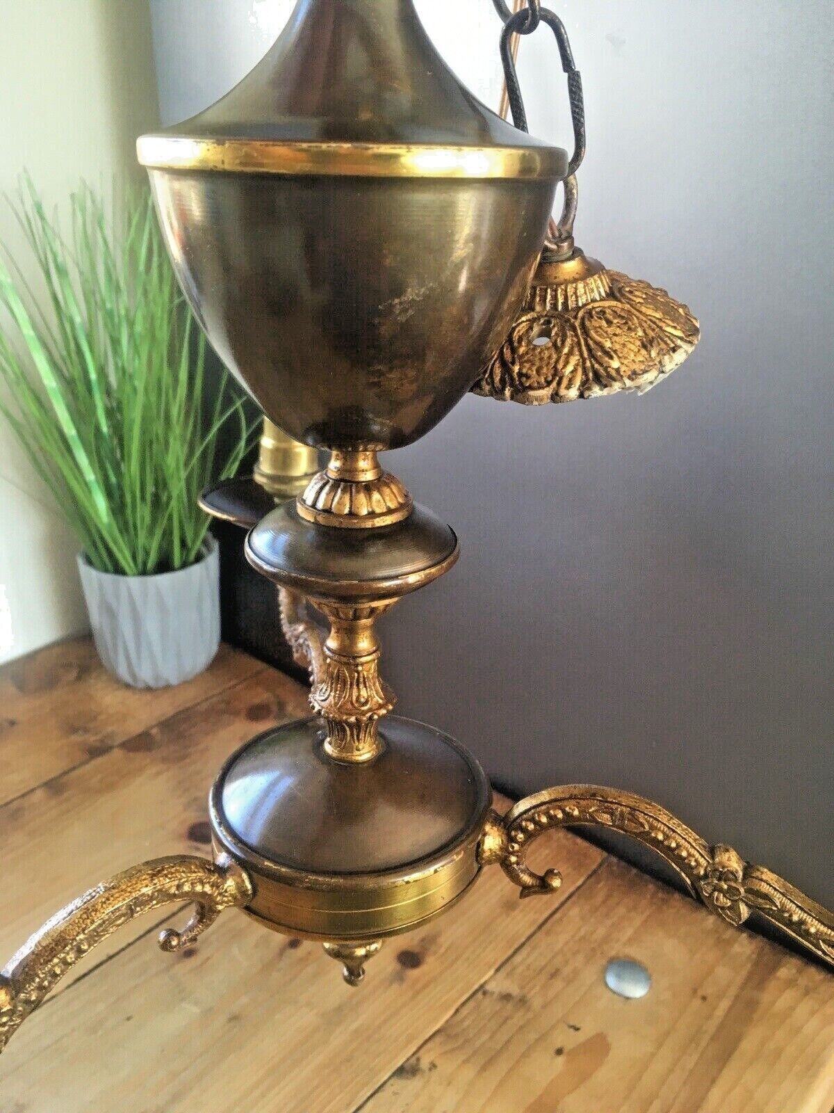 1950's French Regency Gilt Metal Toleware 3 Arm Chandelier Sconce Ceiling Light photo buy
