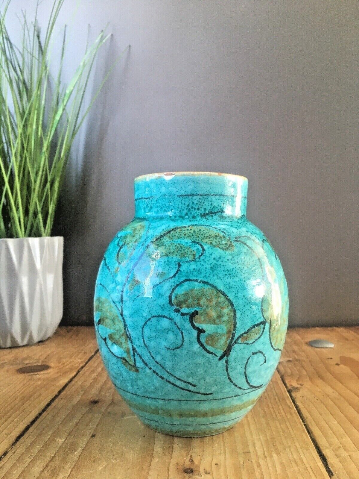 Mid Century 50's Italian Pottery Turquoise Leaf Vase Retro Fratelli Fanciullacci photo furniture