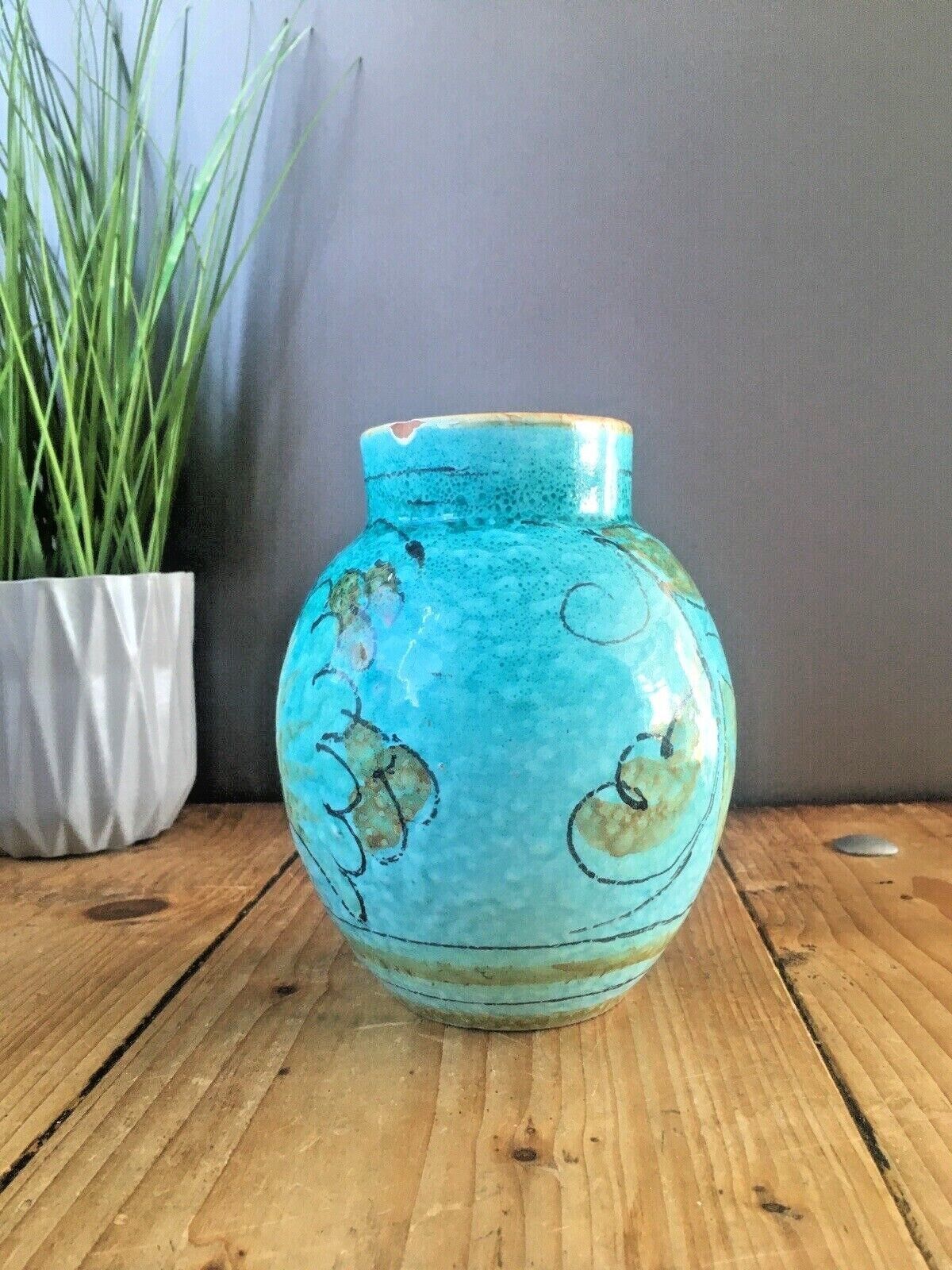 Mid Century 50's Italian Pottery Turquoise Leaf Vase Retro Fratelli Fanciullacci photo Home Decor