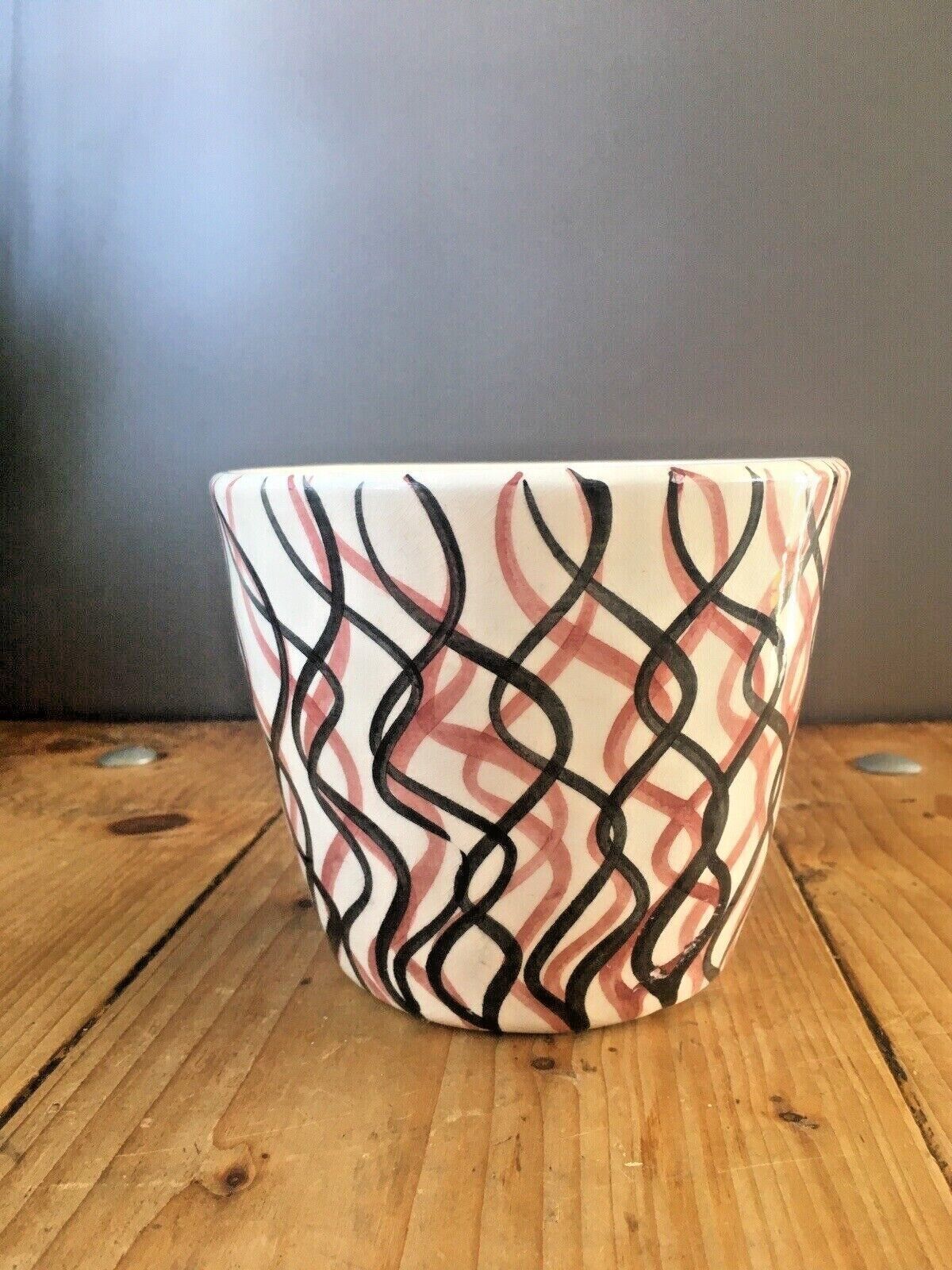 Mid Century 50's 60's Squiggly Striped Pottery Planter Plant Pot Vintage Retro photo vinterior