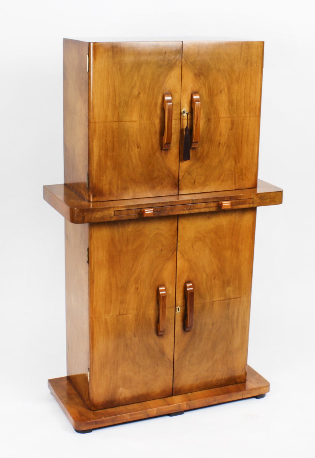 Art Deco Epstein Manner Burr Walnut Cocktail Cabinet Dry Bar C.1920