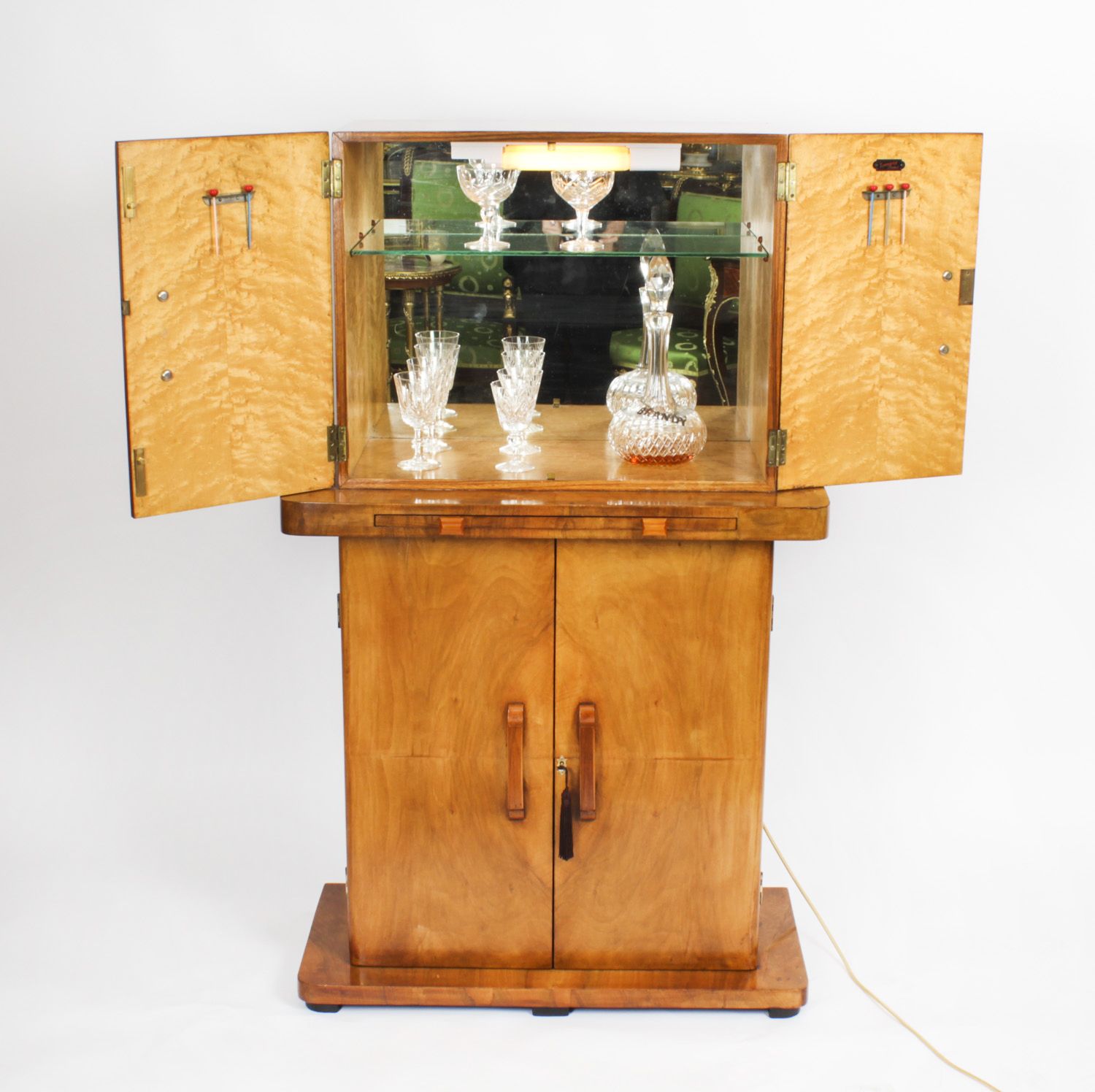 Art Deco Epstein Manner Burr Walnut Cocktail Cabinet Dry Bar C.1920 photo for sale
