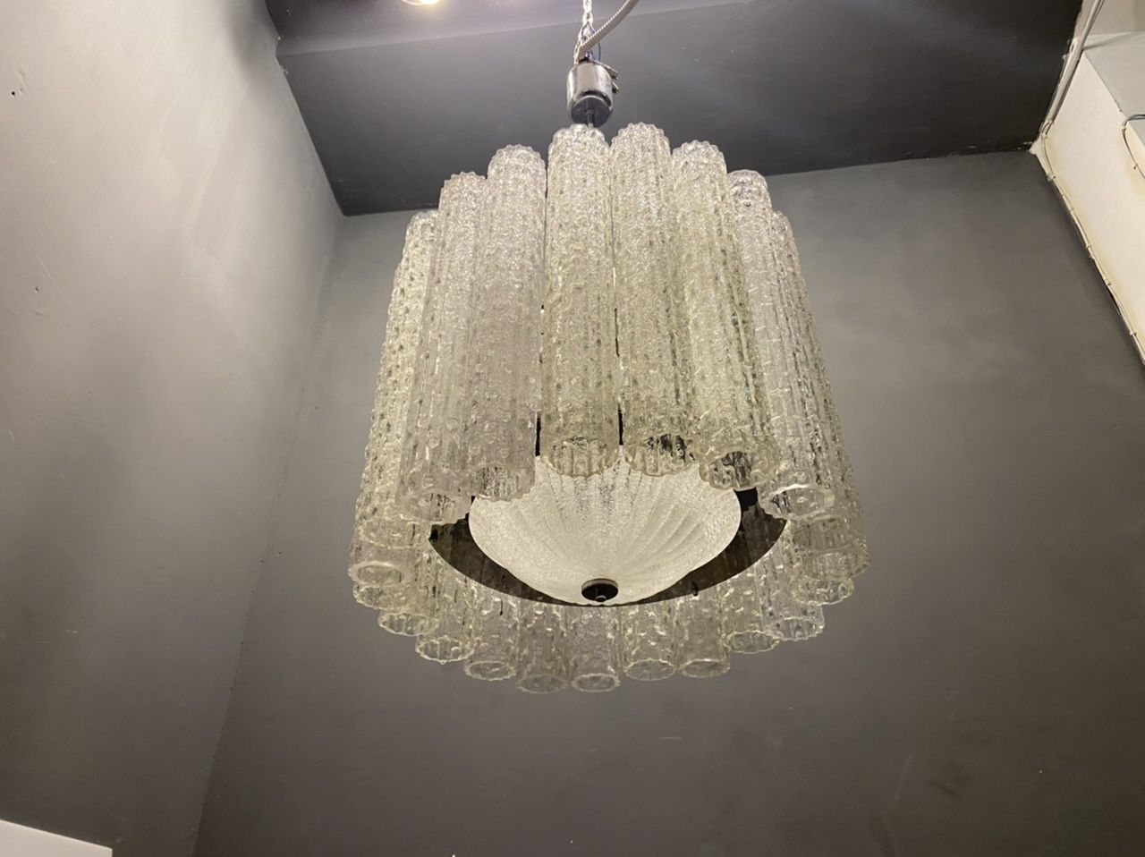 photo furniture Large Italian Midcentury Murano Glass Tube Chandelier By Toni Zuccheri