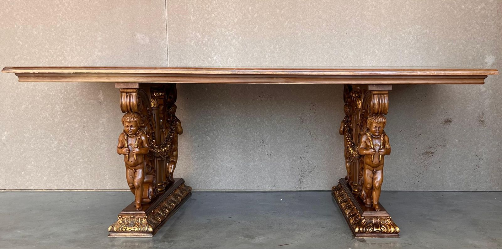 Table centrale ou table à manger française en chêne blanchi et marqueterie sculptée, début du XXe siècle photo furniture