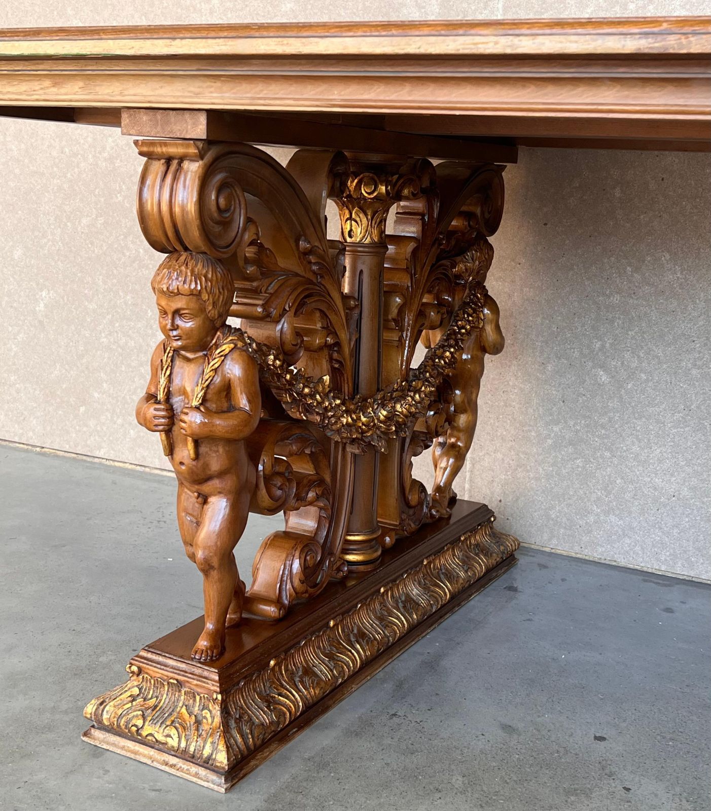 photo vinterior Table centrale ou table à manger française en chêne blanchi et marqueterie sculptée, début du XXe siècle