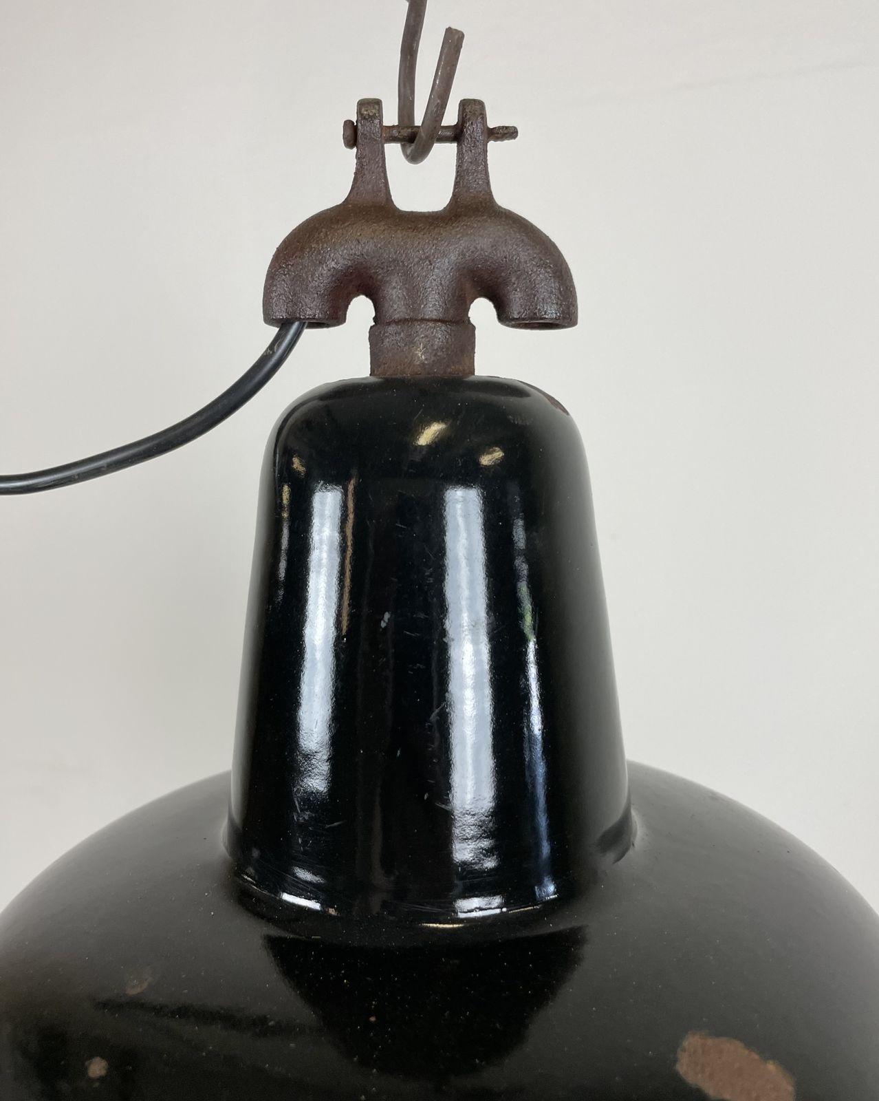 179.0 Industrial Black Enamel Factory Lamp With Cast Iron Top, 1950s photo