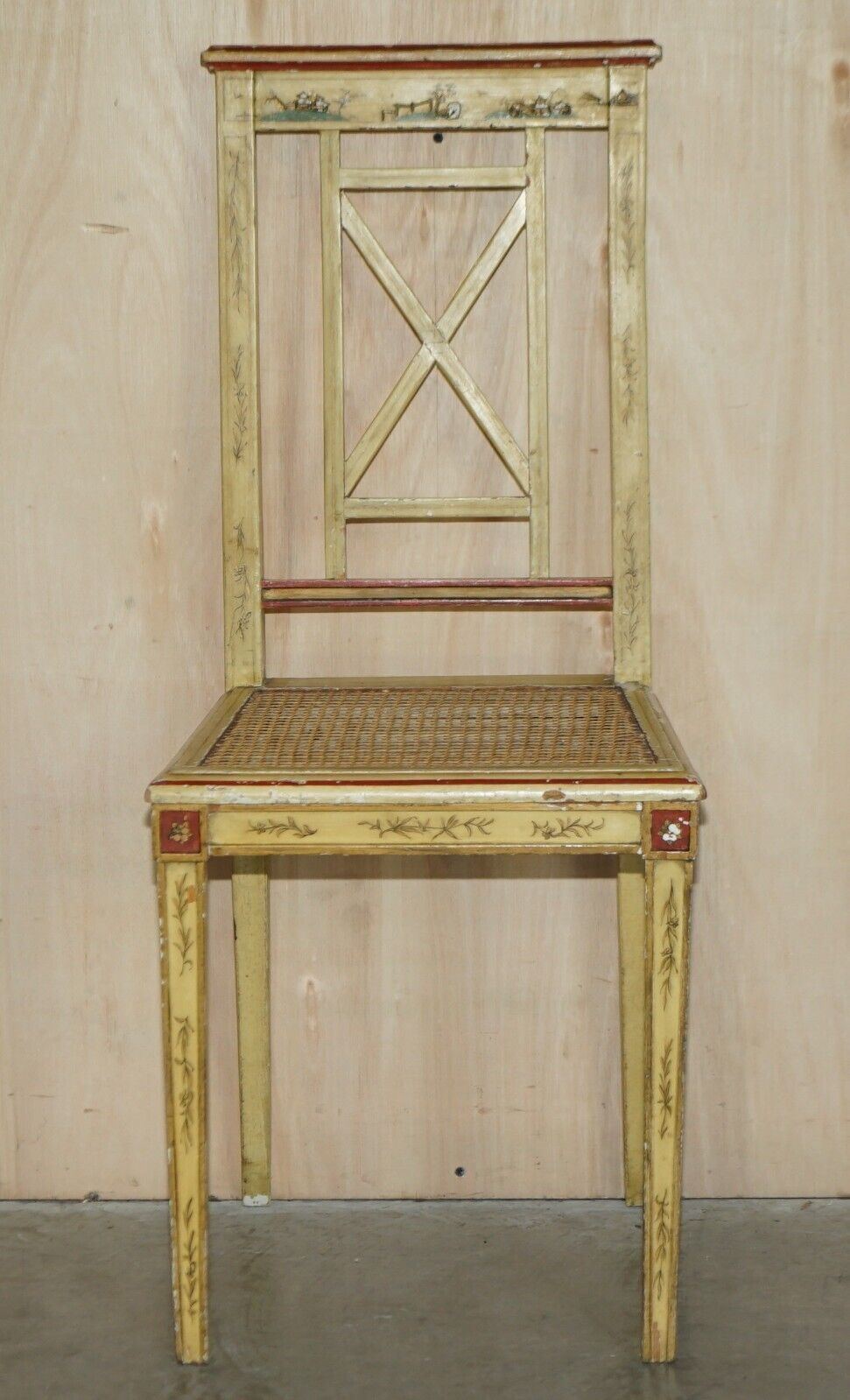 photo for sale Pair Of Chinese Chinoiserie Bergère Side Chairs Hand Painted & Lacquered Finish