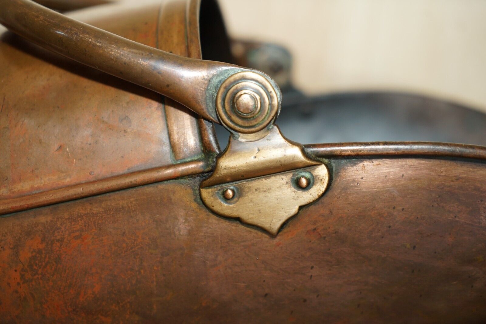 Antique Circa 1860 English Copper Coal Helmet Scuttle For Fireplaces Mantles photo Home Fixtures