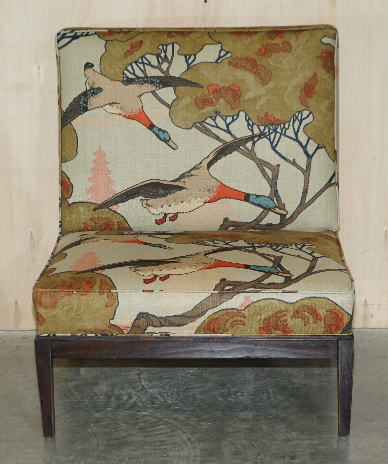 New Fabric George Smith Norris Armchair In Mulberry Flying Ducks Upholstery photo for sale
