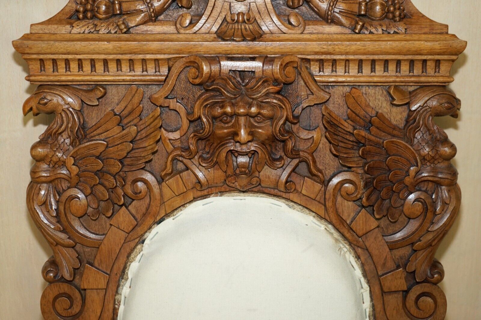 Pair Of Ornate Carved Antique Italian Throne Chairs With Griffins / Dragons photo vinterior
