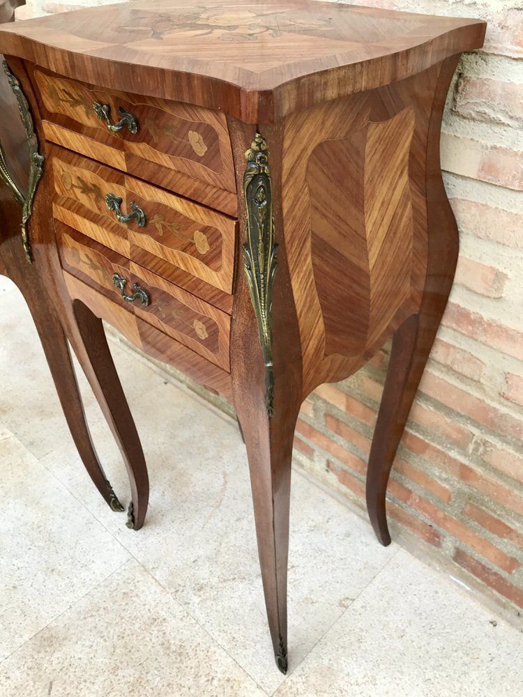 French Classic Louis Vx Style Marquetry Nightstands With Three Drawers, 1920s, Set Of 2 photo vintage