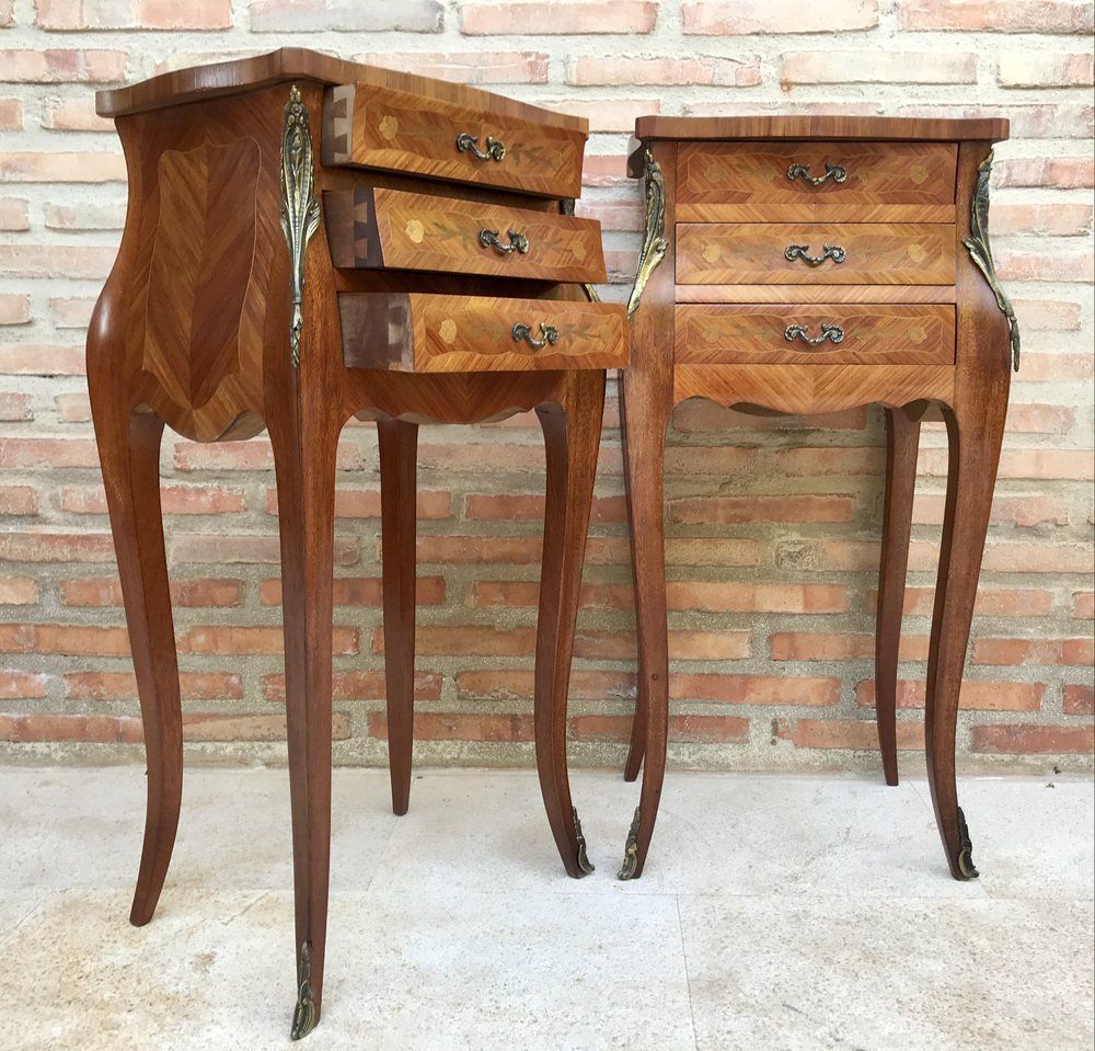 photo furniture French Classic Louis Vx Style Marquetry Nightstands With Three Drawers, 1920s, Set Of 2