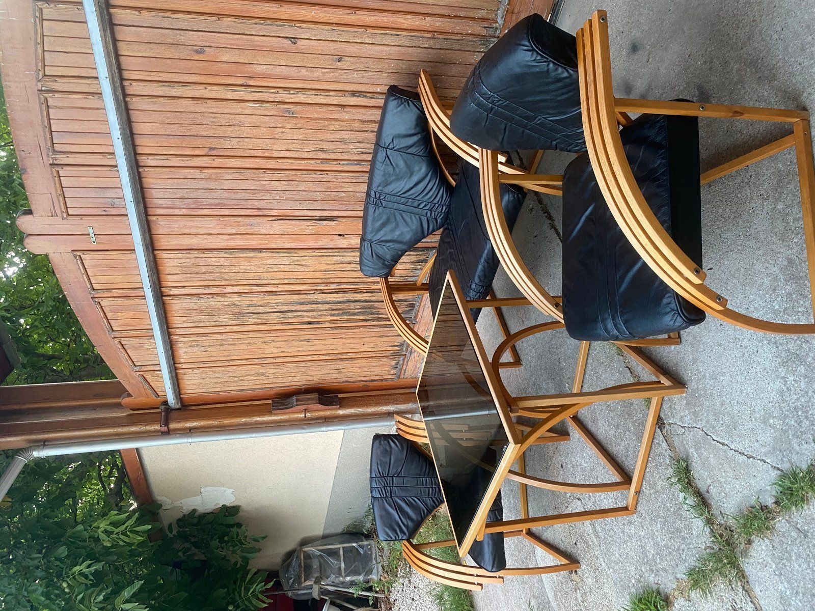 Mid Century Leather Sofa, Armchair And Table, Set Of 4 photo buy