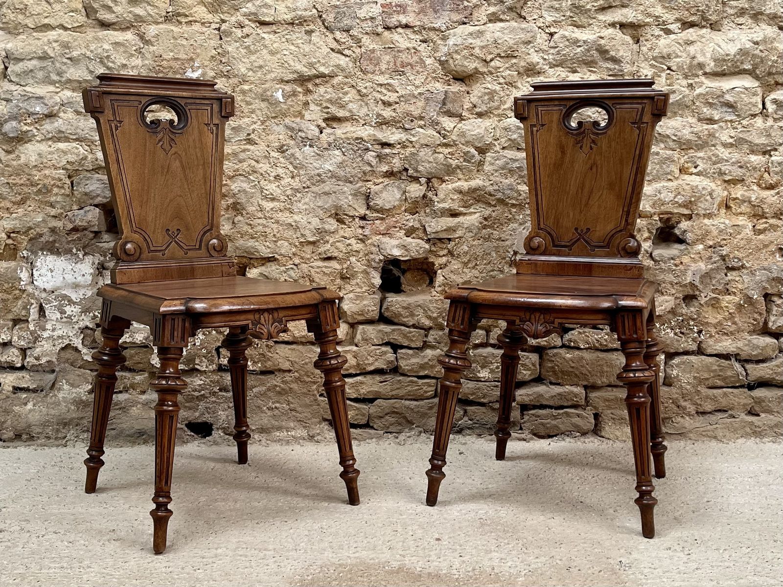 Pair Of Parisian Walnut Hall Chairs.  Maison Guéret Of Paris, photo furniture