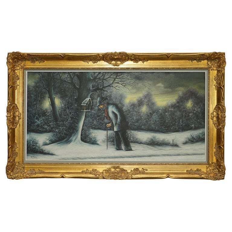 Stunning Victorian Large Scaled Dutch Oil Painting Of A Winter Scene By R Tuey