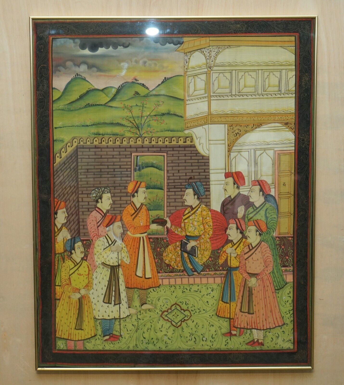 Pair Of Collectable Antique Persian Hand Painted Oriental Scenes On Silk Framed photo vintage
