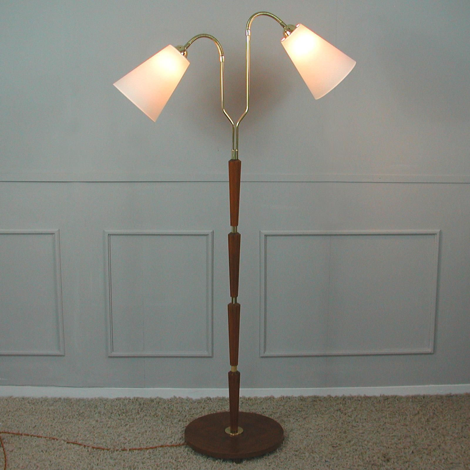 Swedish 1940s Teak & Brass Organic Modernist Floor Lamp photo for sale