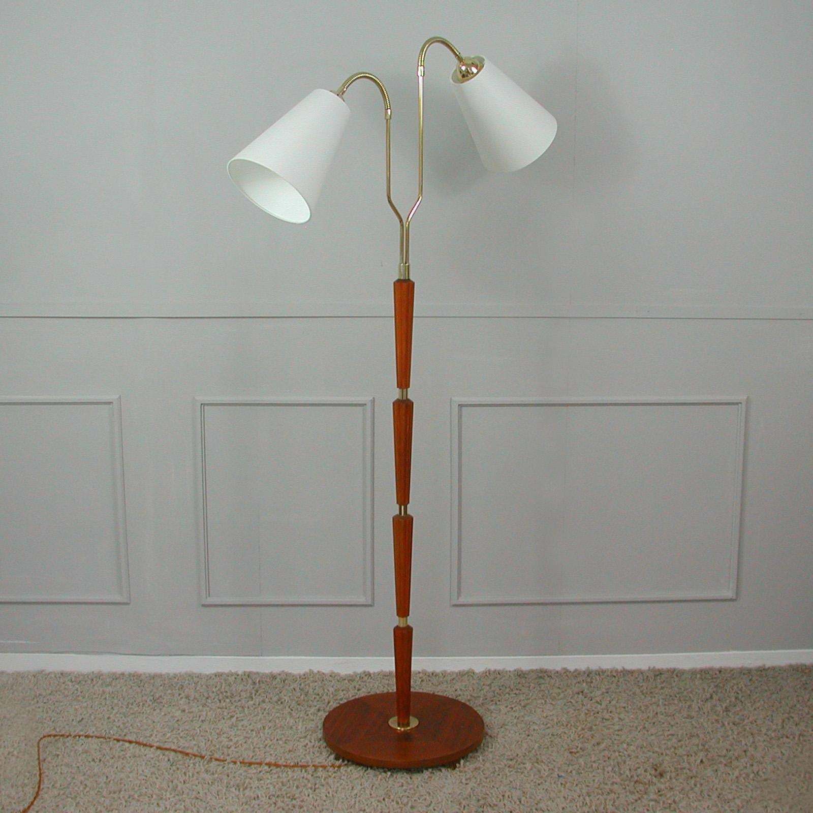 Swedish 1940s Teak & Brass Organic Modernist Floor Lamp photo Lighting