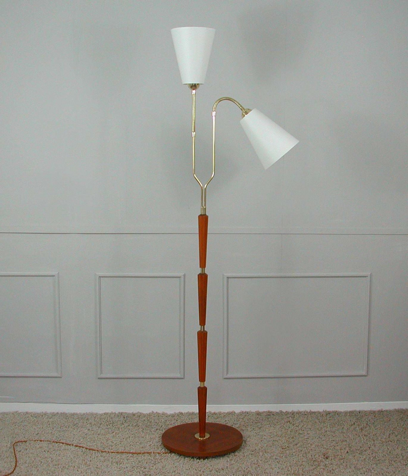 photo buy Swedish 1940s Teak & Brass Organic Modernist Floor Lamp