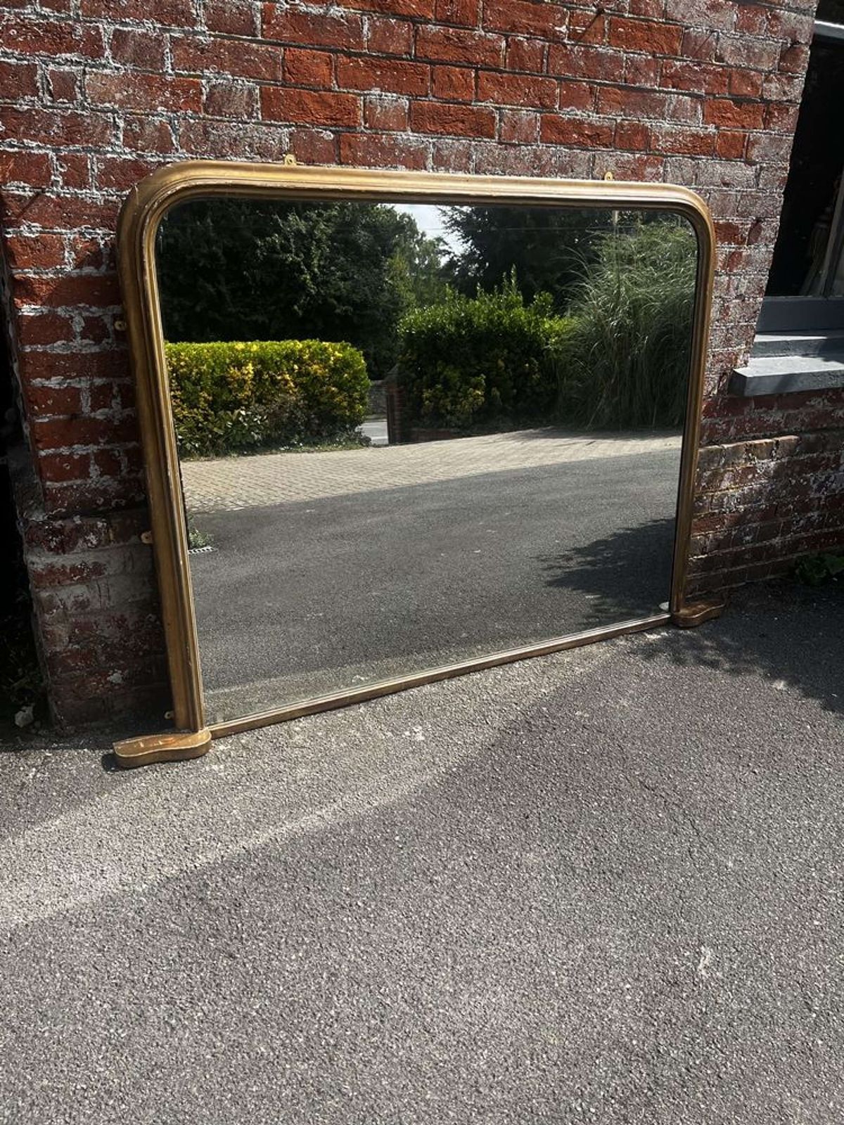 A Fabulous Large Antique English 19th C Arched Top Overmantle Mirror.
