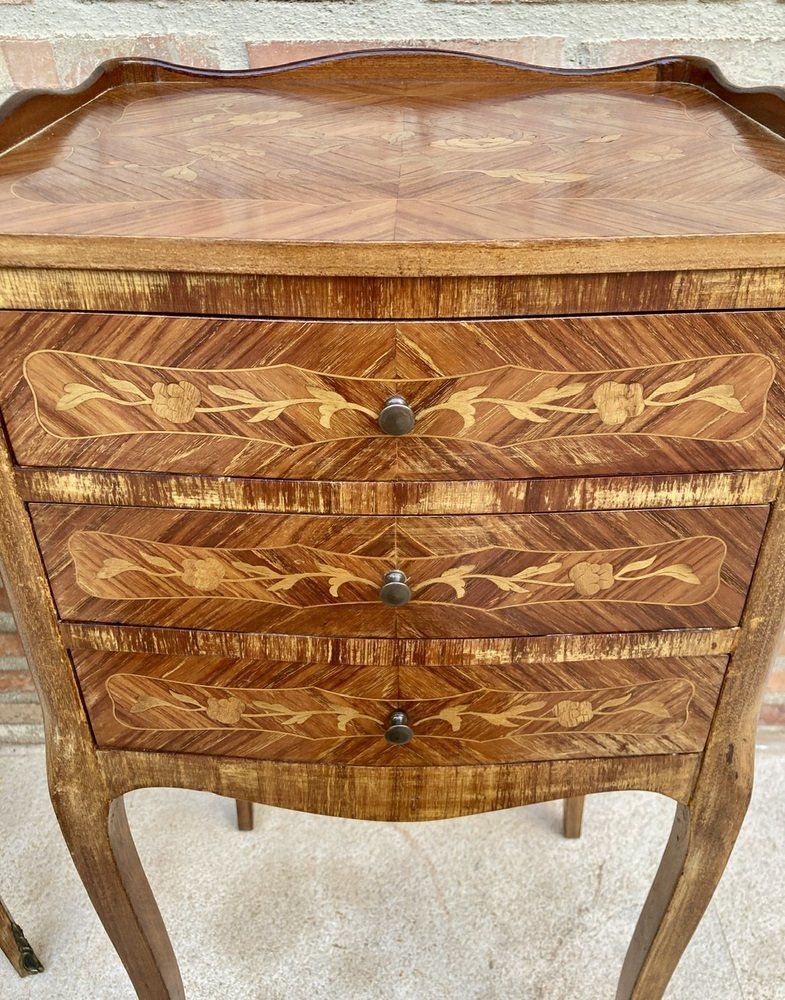 French Nightstands In Walnut With Three Drawers, 1940s, Set Of 2 photo for sale