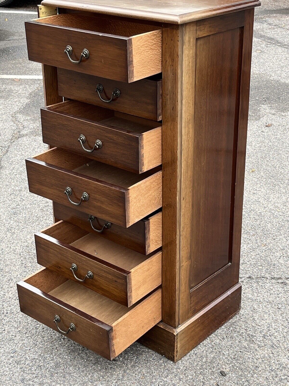photo furniture Edwardian Mahogany Wellington Chest. With Working Lock & Key.