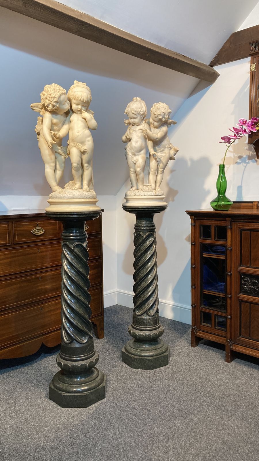 Pair Of Neoclassical Marble Columns, French, 19th Century