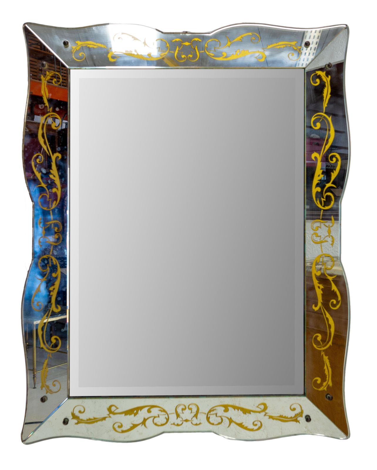 Miroir mural vénitien en verre à motifs végétaux, vers 1940 photo furniture