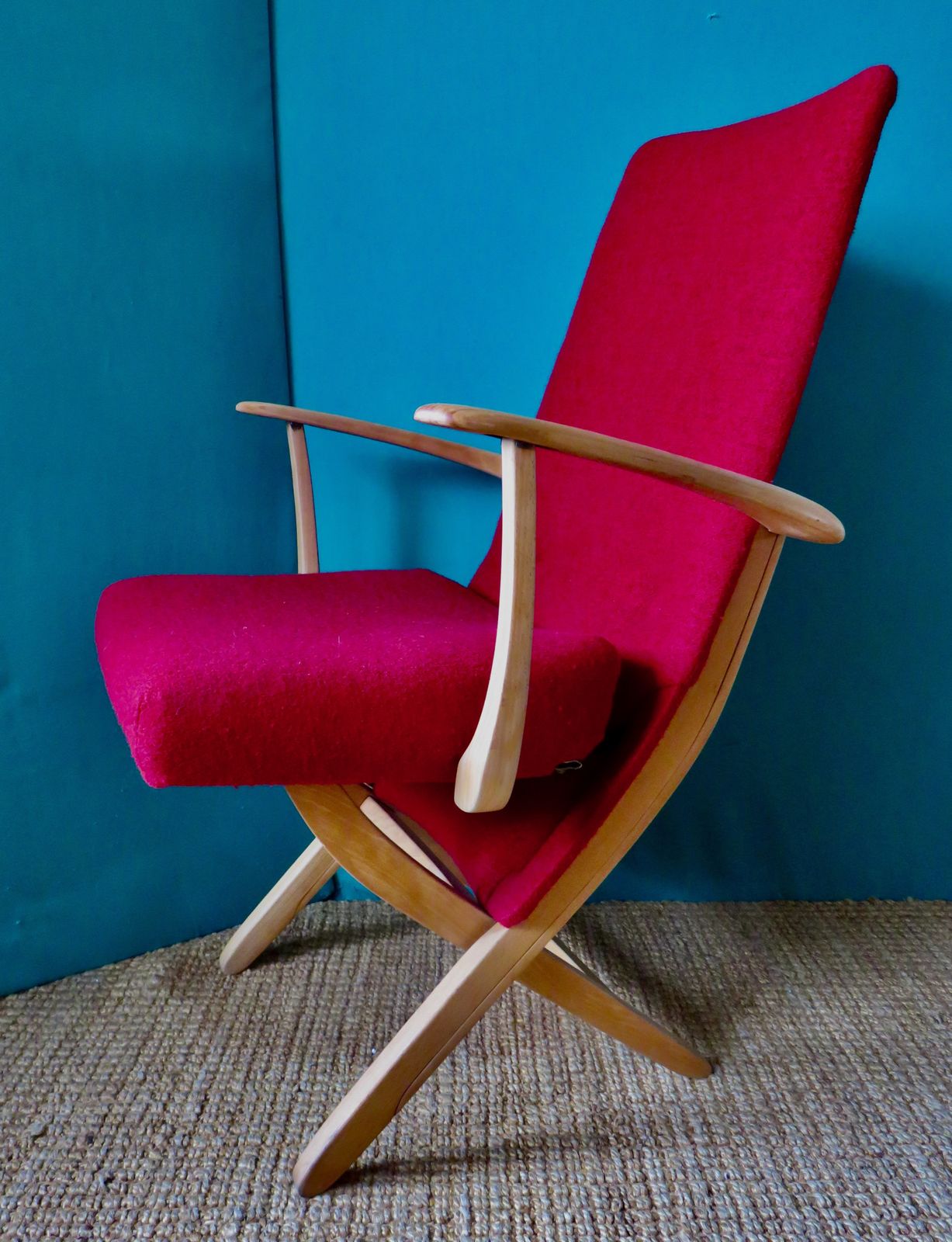 Pair Of Red Armchairs. Denmark 1950 photo for sale
