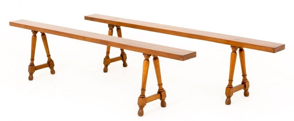 Pair Antique French Stools   Cherry Wood Benches 1870