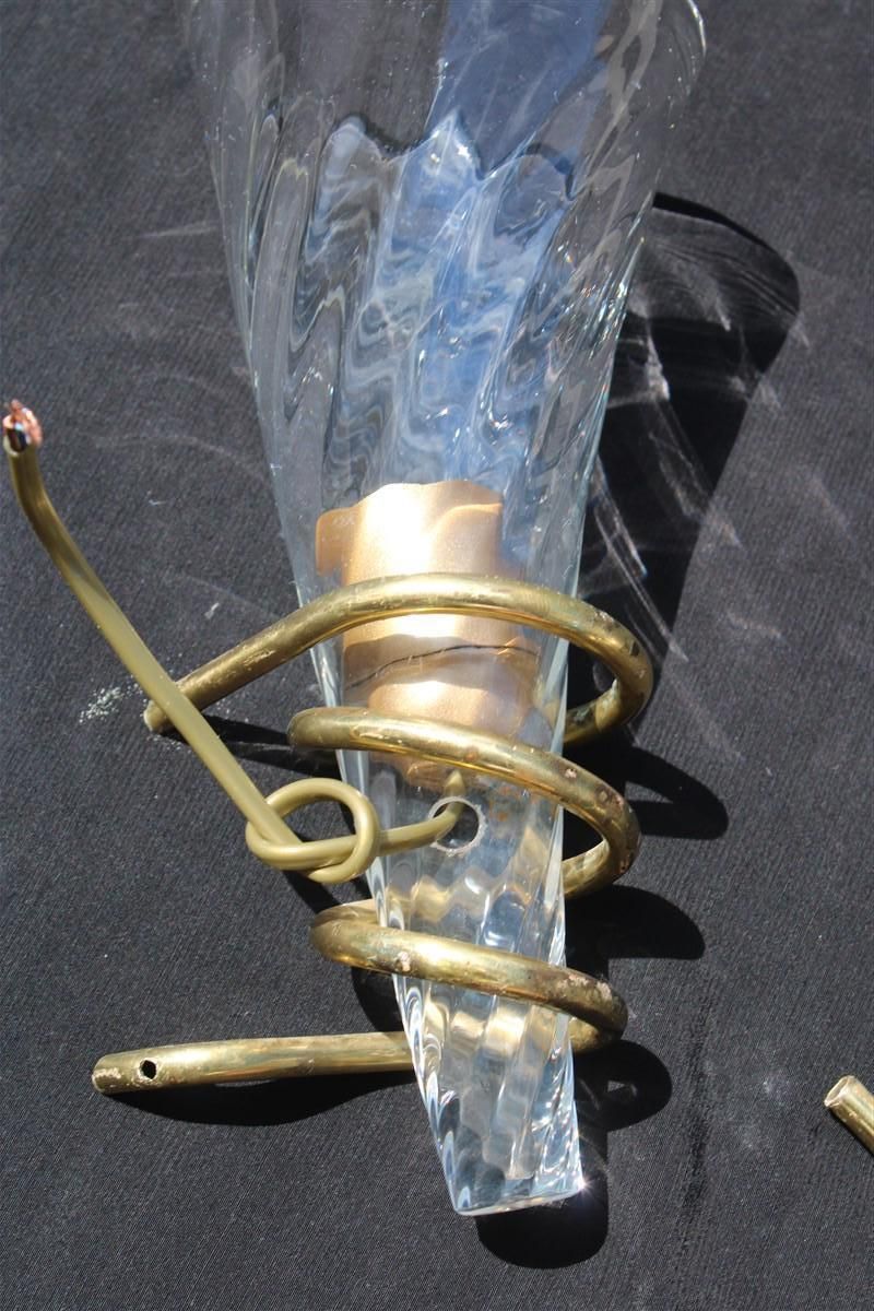 Pair Of Spiral Wall Lamps In Murano Glass And Brass, Italy, 1970 photo buy