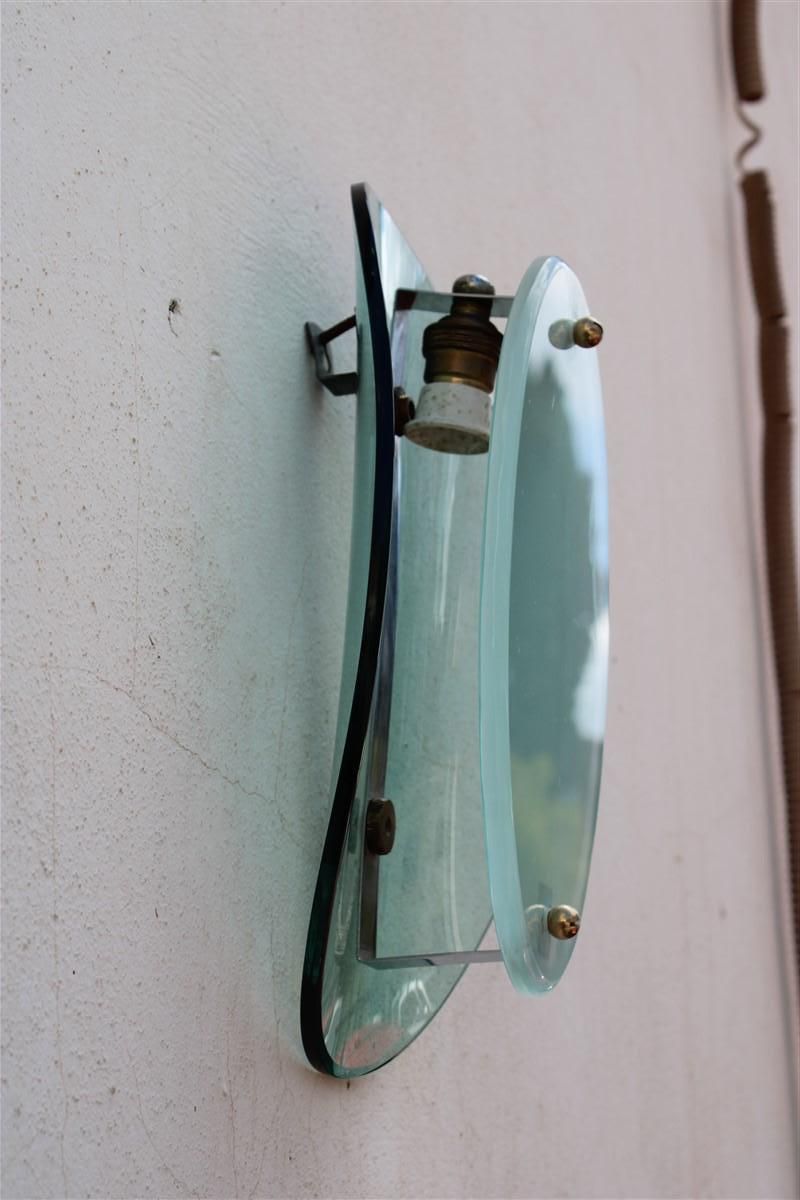 Mid Century Fontana Arte Style Concave Green Nile Crystal Wall Lamp photo vintage