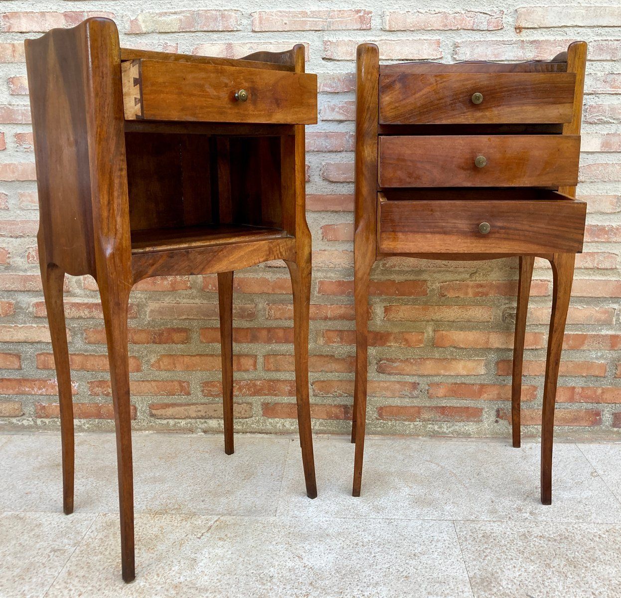 photo furniture Vintage French Bedside Tables In Walnut And Iron Hardware, 1930, Set Of 2