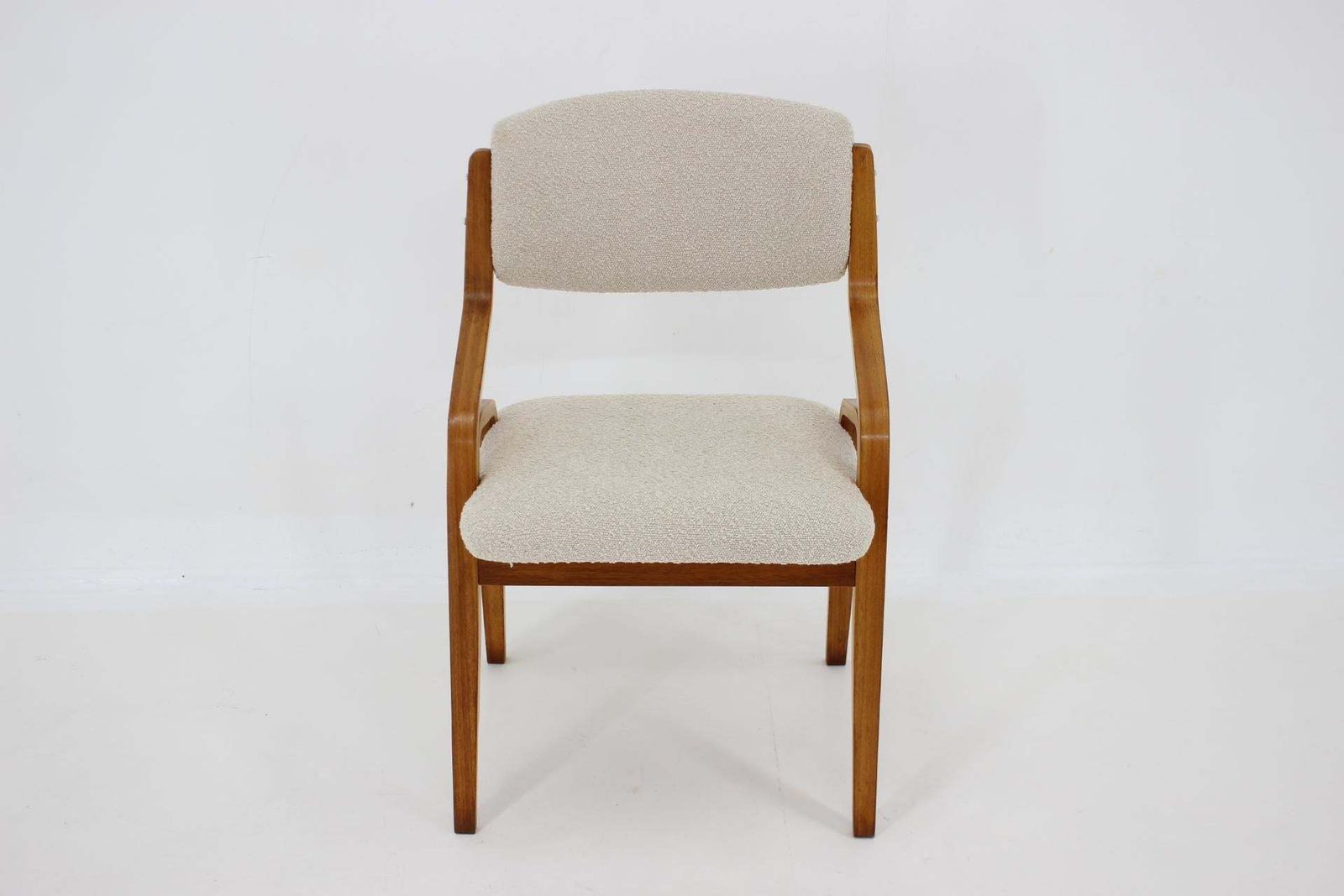 1970s Ludvík Volák Four Bentwood Dining Chairs In Boucle Fabric, Czechoslovakia photo for sale