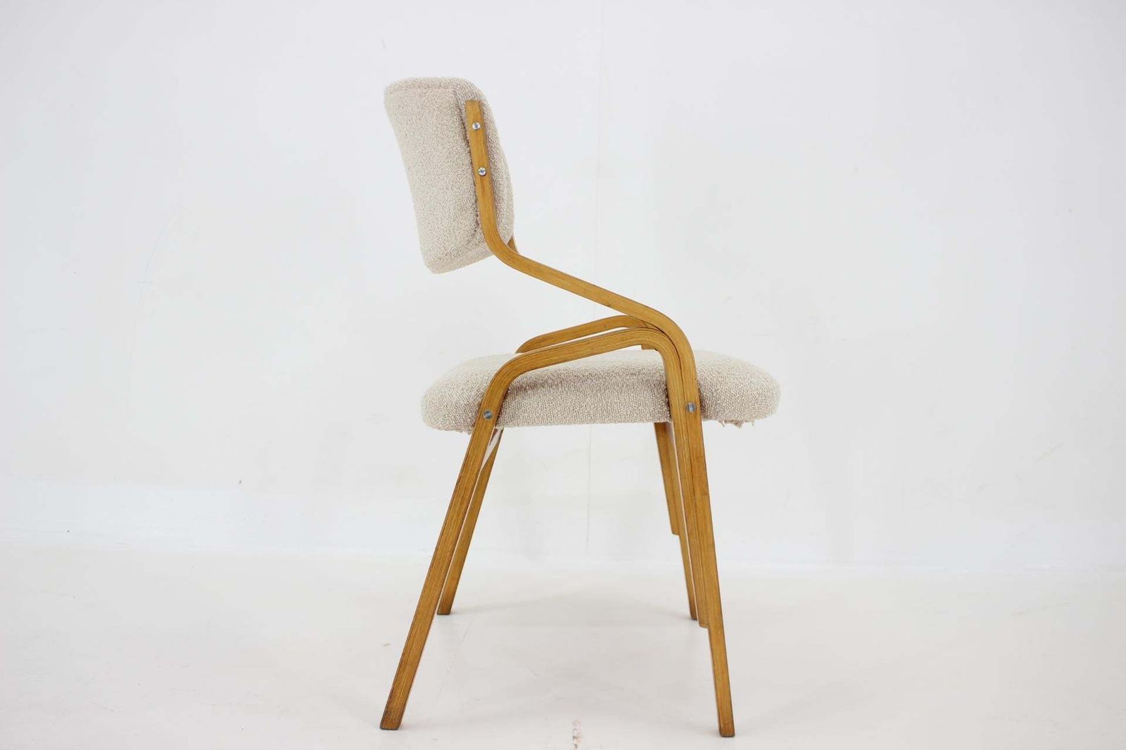 1970s Ludvík Volák Four Bentwood Dining Chairs In Boucle Fabric, Czechoslovakia photo buy