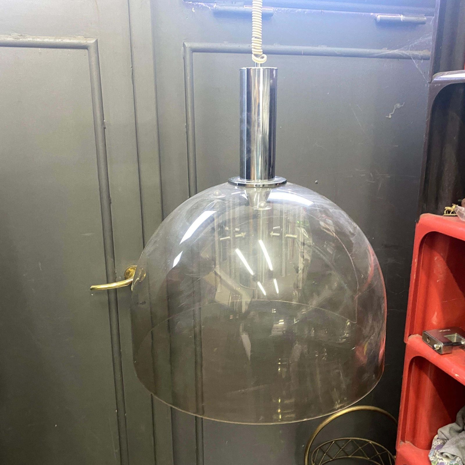 1970s Space Age Gray Plexiglass And Chromed Metal Italian Pendant photo furniture
