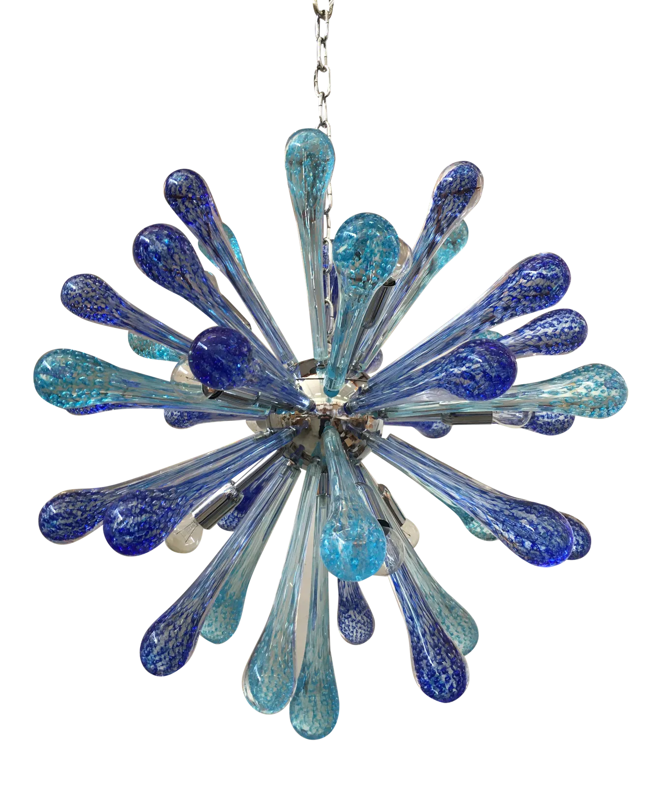 Murano Glass Sputnik Chandelier With Blue Air Drops And Kromo Metal Frame photo for sale