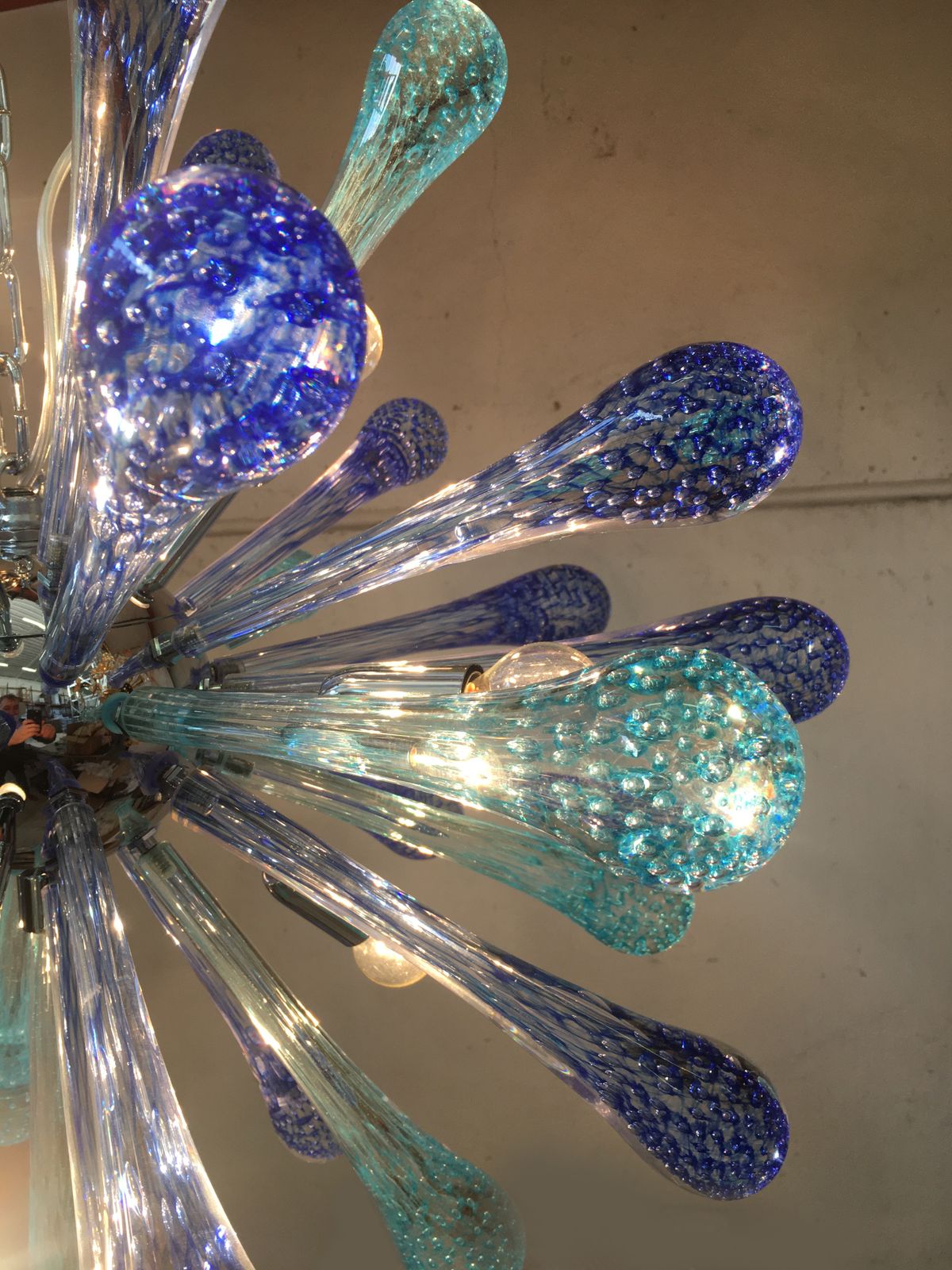 Murano Glass Sputnik Chandelier With Blue Air Drops And Kromo Metal Frame photo vinterior