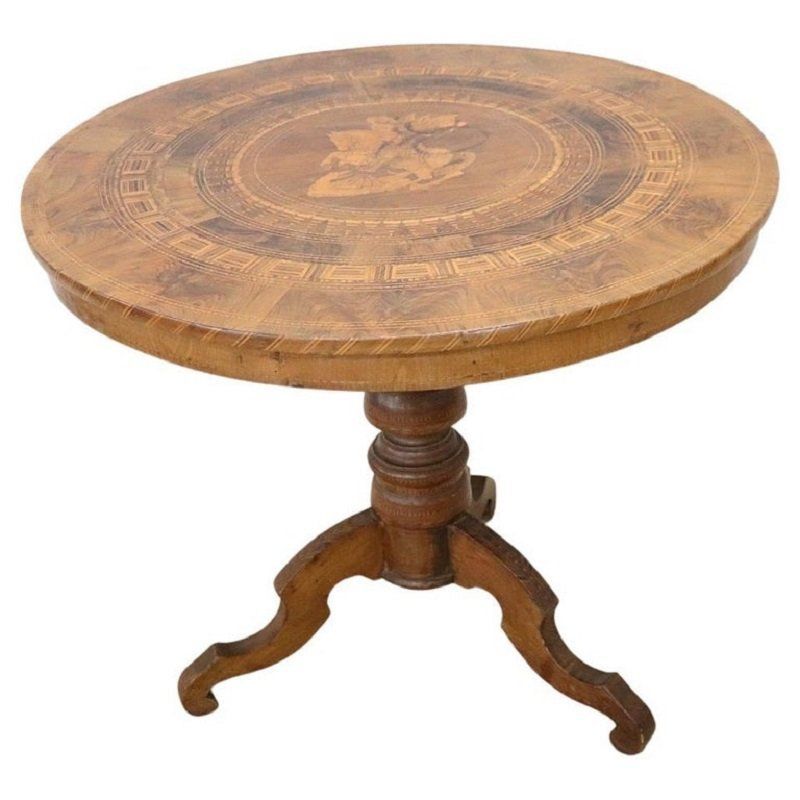 Antique Walnut Inlay Center Table, 1850s