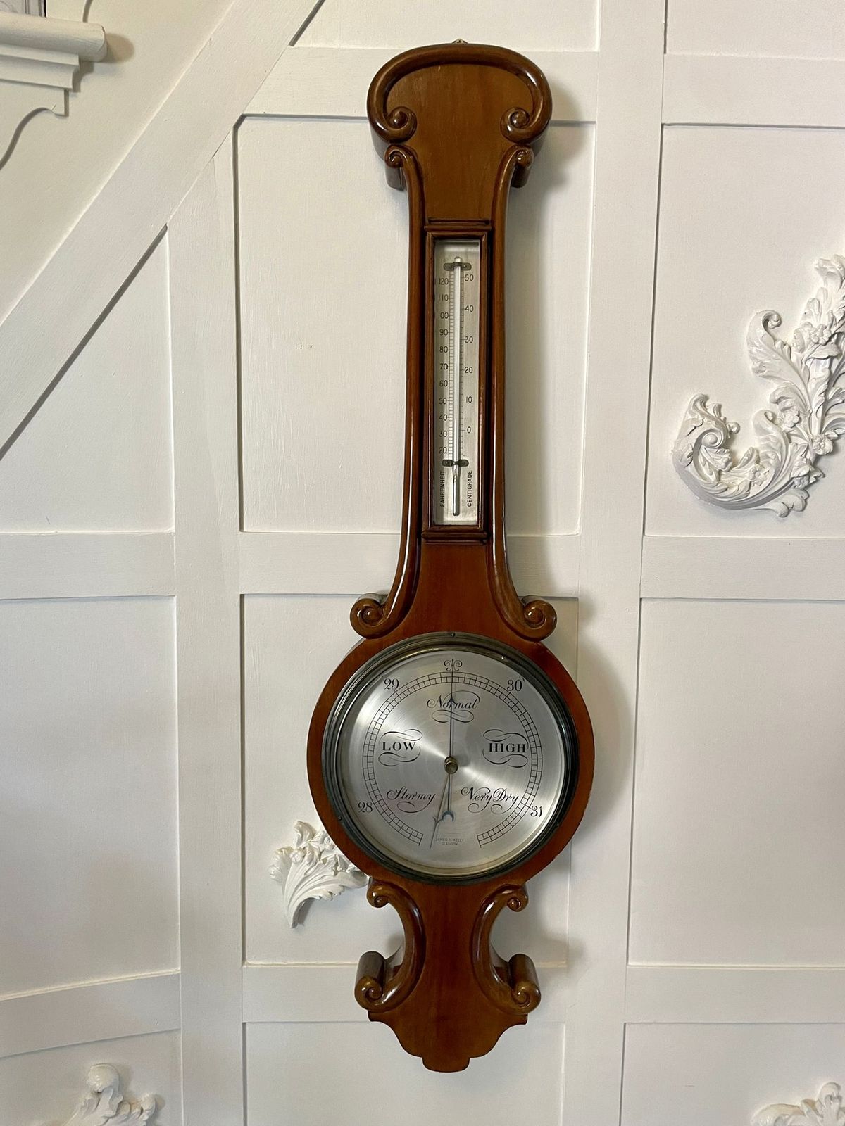 Antique Quality Mahogany Banjo Barometer By James H Kelly Of Glasgow