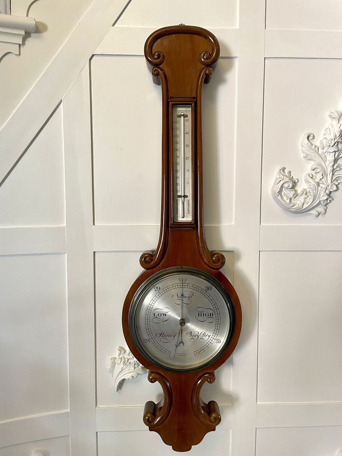 Antique Quality Mahogany Banjo Barometer By James H Kelly Of Glasgow photo vintage