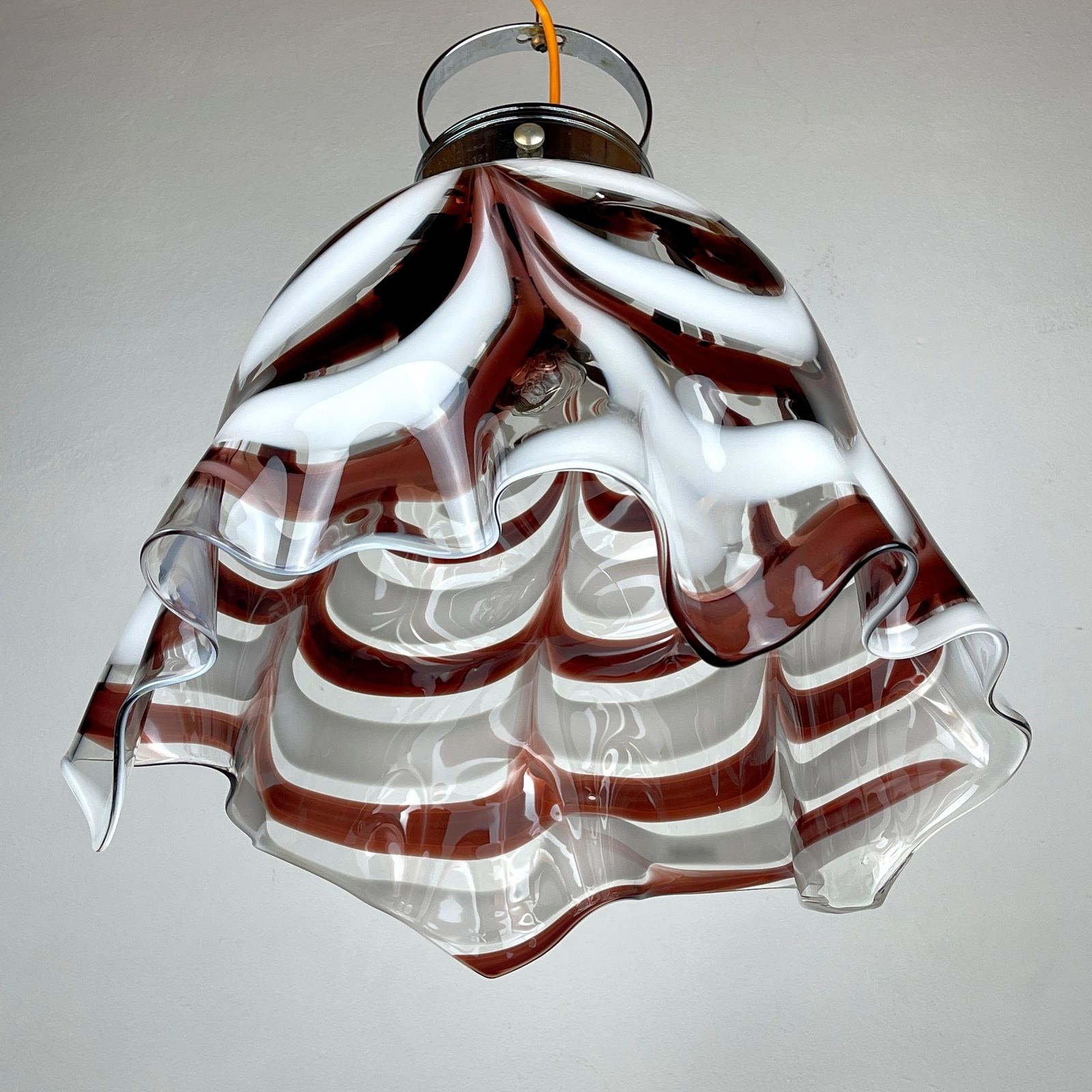 1540.0 Original Murano Glass Brown Pendant Lamp Fazzoletto By Av Mazzega Italy 1970s photo