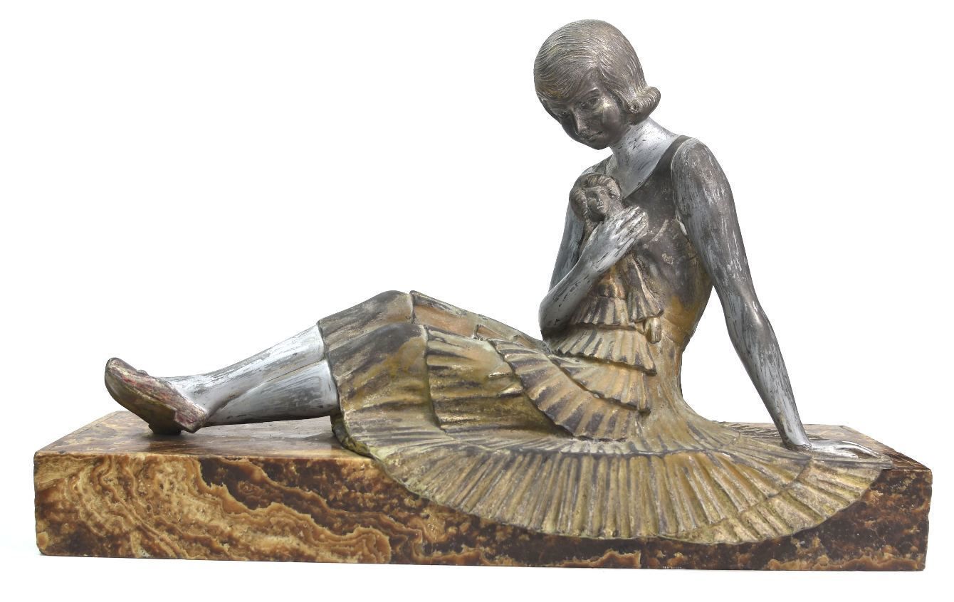 1930 Art Deco Spelter By Demeter Chiparus Onyx Base