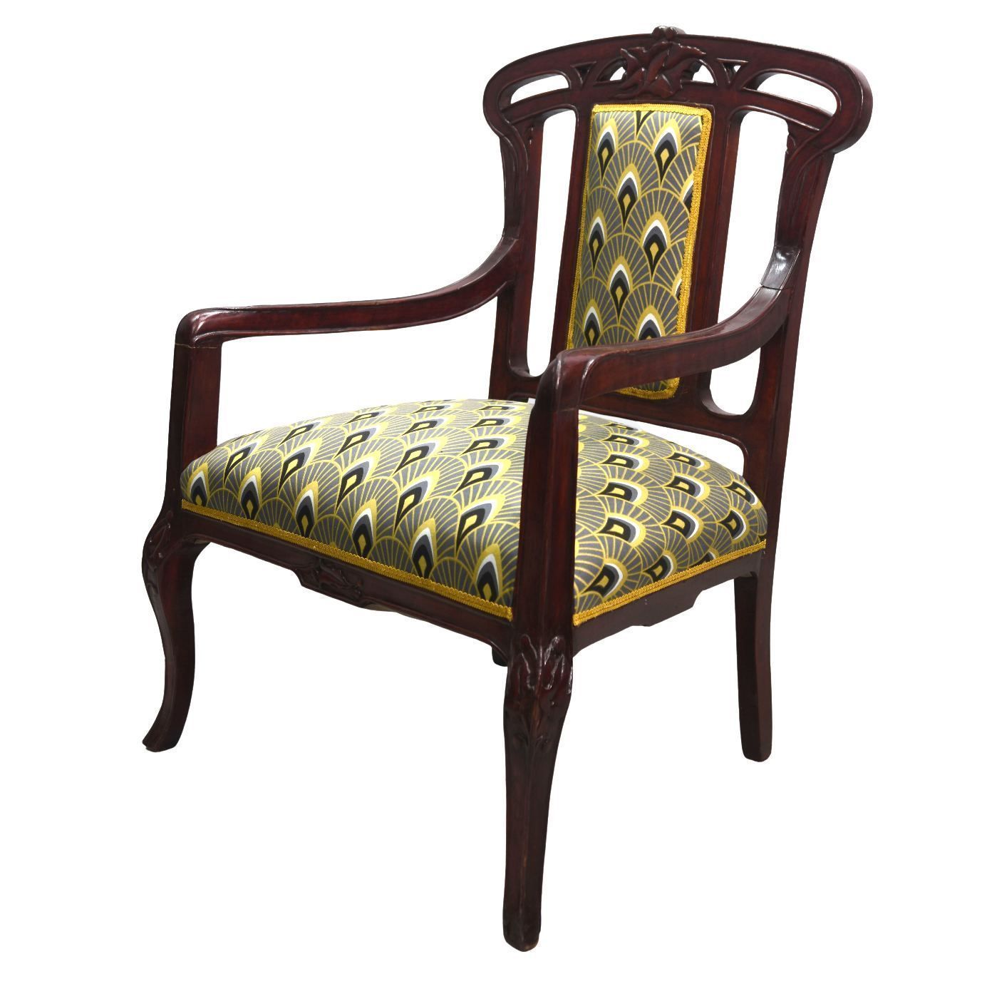 Series Of 3 Art Nouveau Mahogany Seats 1900 photo for sale