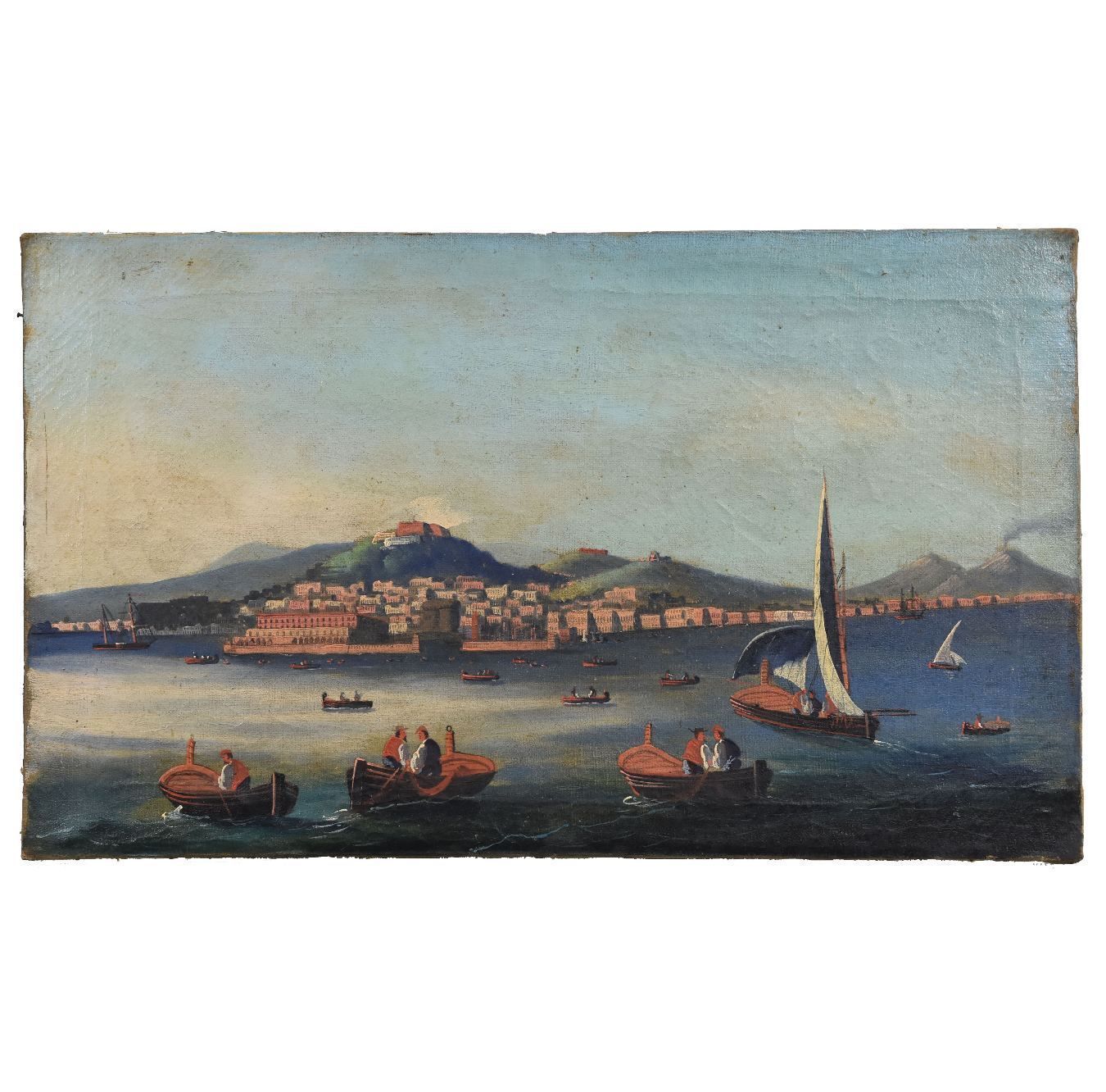 Oil On Canvas Neapolitan Late 18th Early 19th Century View Of Vesuvius